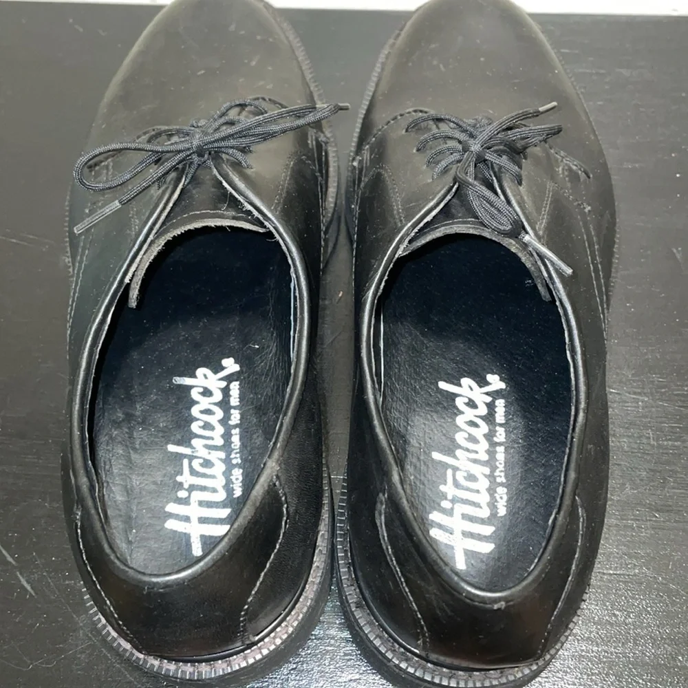 Hitchcock Black Leather‎ Oxfords.  Size 9.5. 5E.  Wide Shoes for Men.